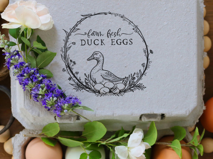 Fresh Duck Eggs Wreath Rubber Farm Stamp