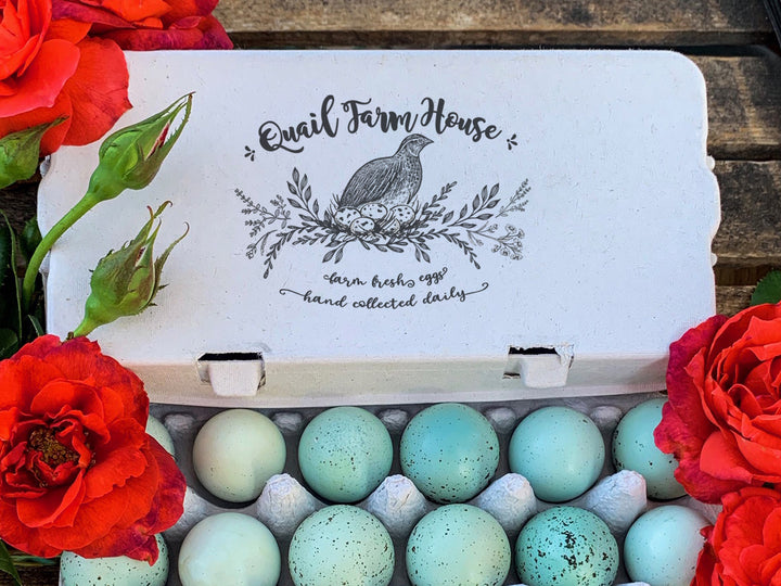 Floral Quail Egg Carton Stamp