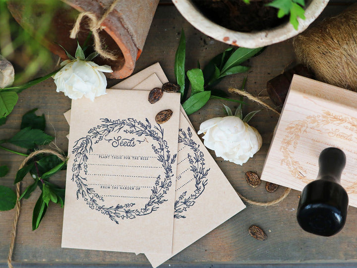 Lavender Wreath 'Plant These for the Bees' Seed Packet Rubber Stamp