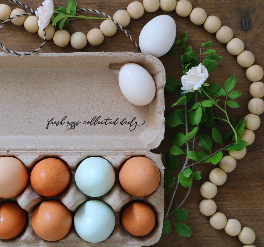 Fresh Eggs Collected Daily Egg Carton Rubber Stamp – Wild Feather Farm