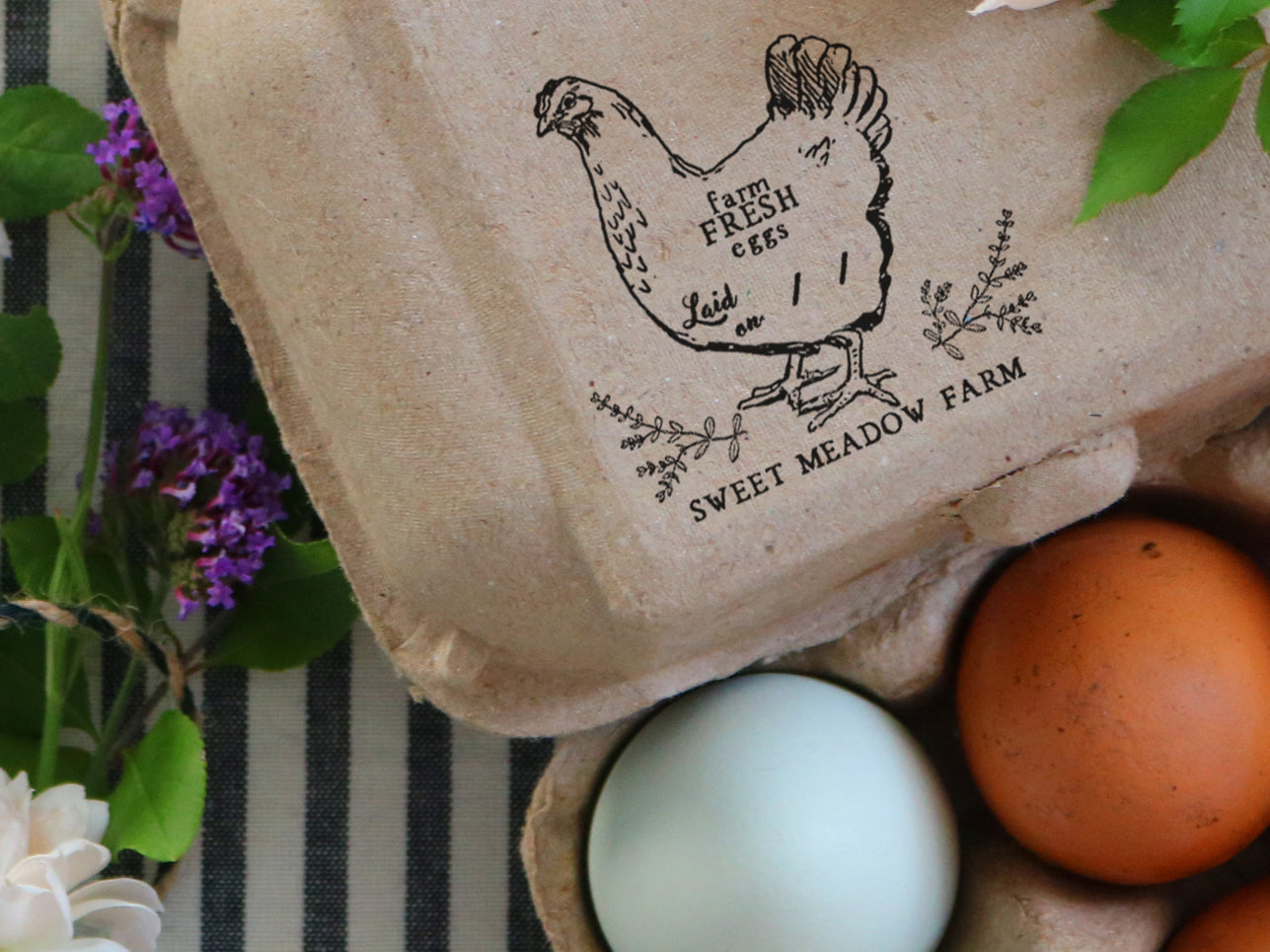 Open Here Chicken Egg Rubber Stamp