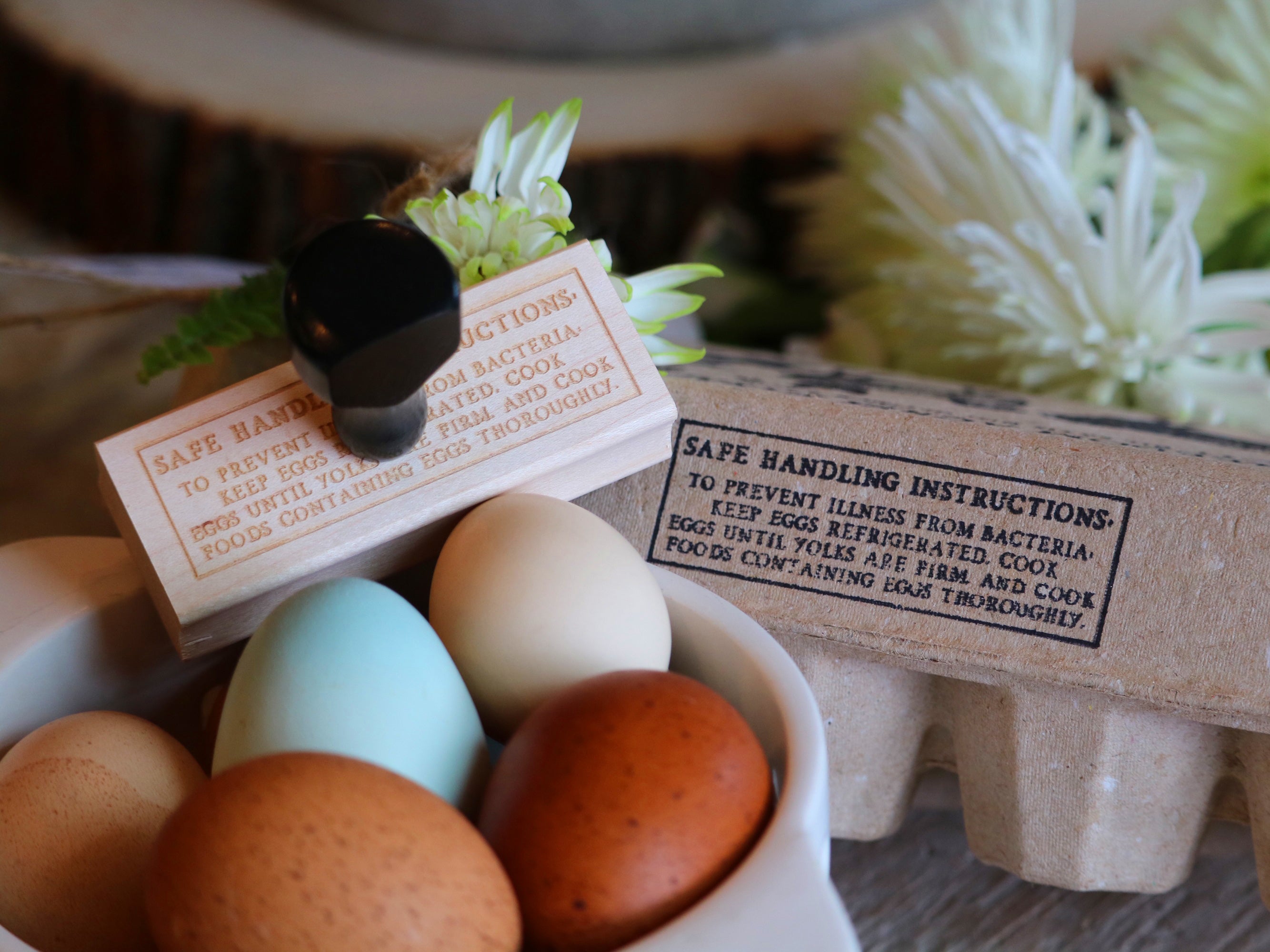 Chicken Egg Carton Stamp with Herbs Rubber Stamp
