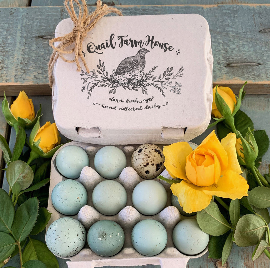 Floral Quail Egg Carton Stamp