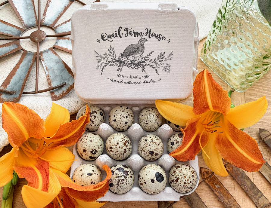 Floral Quail Egg Carton Stamp