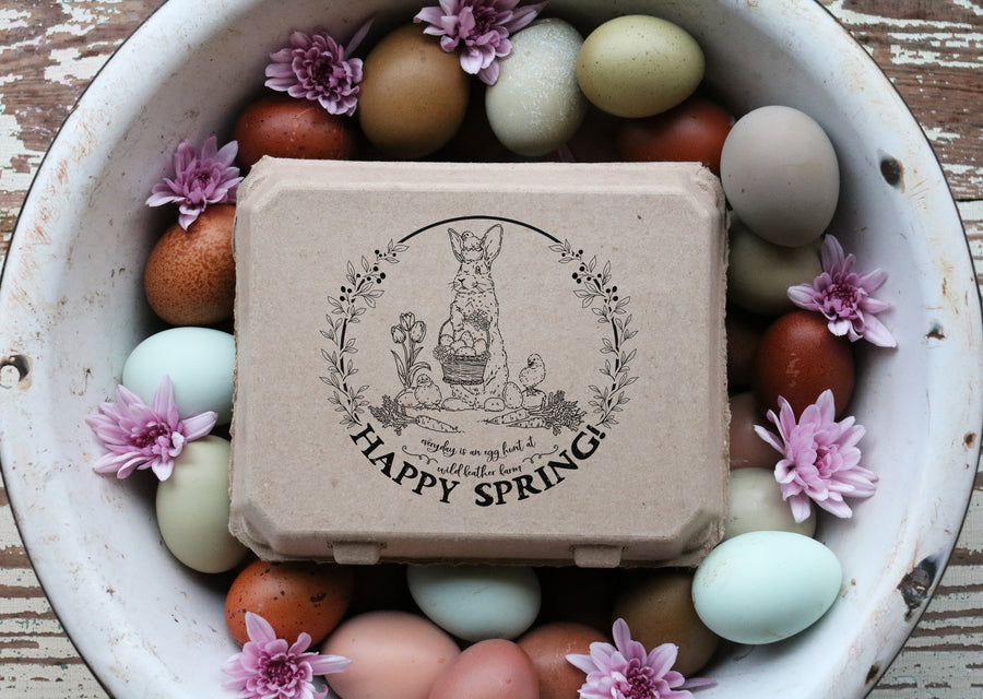 Happy Spring Bunny & Baby Chick Rubber Stamp