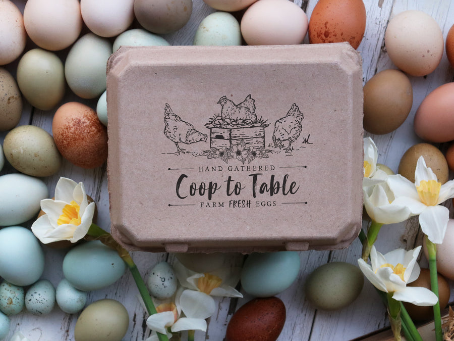 Coop To Table Three Hens Rubber Stamp