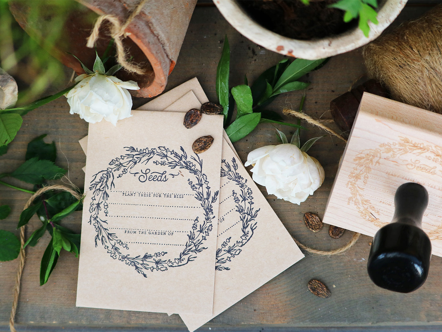 lavender flower rubber stamp Lavender Wreath 'Plant These for the Bees' Seed Packet Rubber Stamp – Wild  Feather Farm