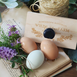 Farm Fresh Eggs with Chicken in Nesting Box Rubber Stamp