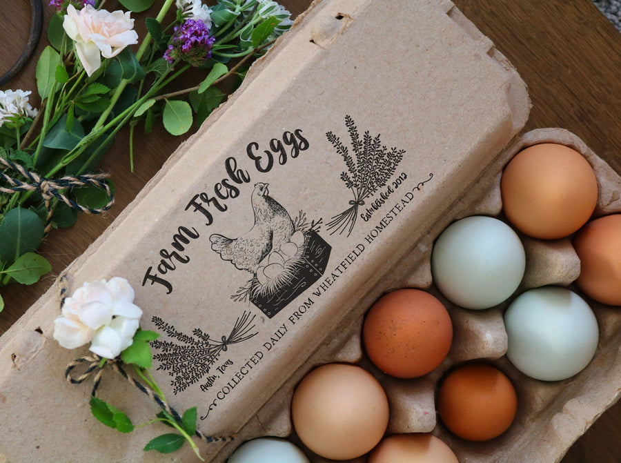 Farm Fresh Eggs with Chicken in Nesting Box Rubber Stamp