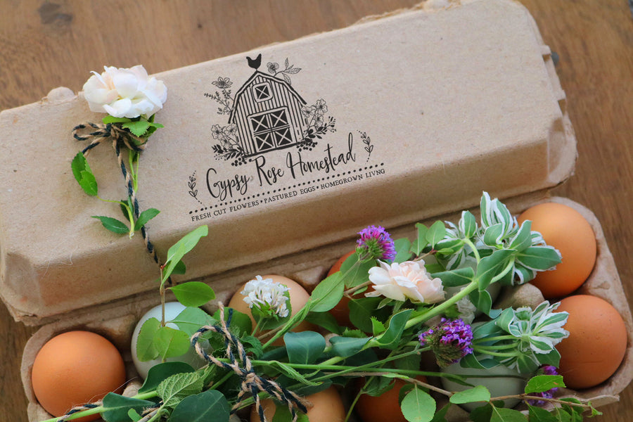 Floral Barn Rubber Stamp for Egg Cartons