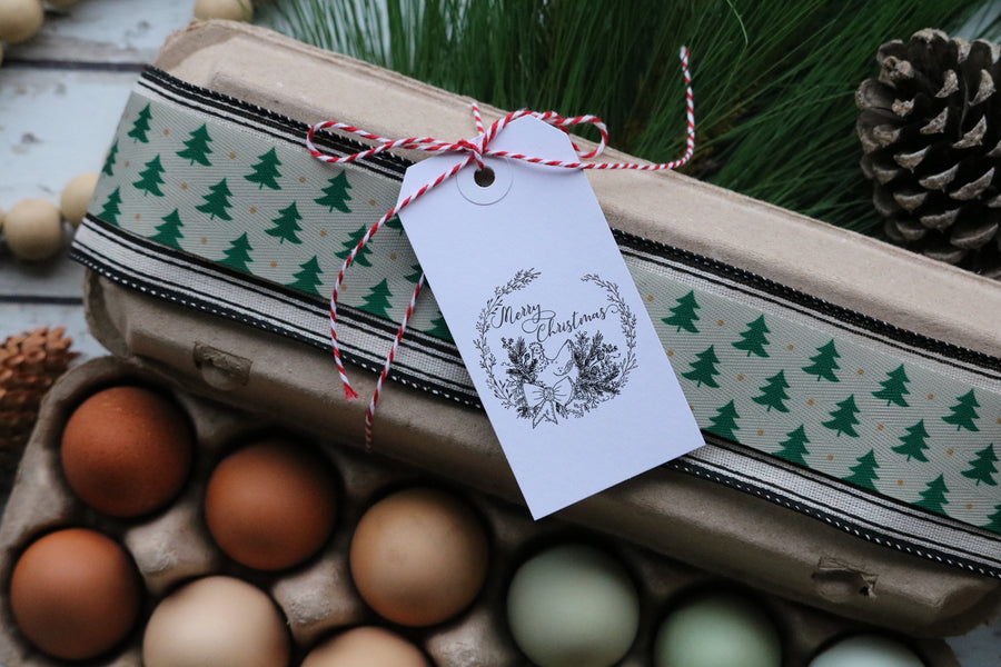Christmas Wreath with Chicken Holiday Stamp